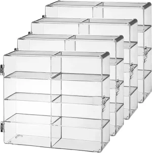 4PCS Display Case 4x2x2' Stackable Transparent Model Car Display Case with Secure Door Waterproof & Dustproof Car Display Case for Toy Collectors, Display Case