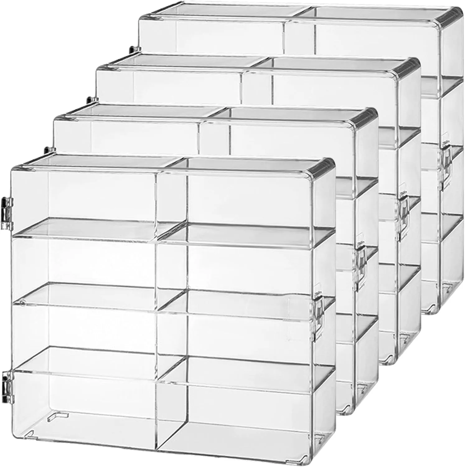 4PCS Display Case 4x2x2' Stackable Transparent Model Car Display Case with Secure Door Waterproof & Dustproof Car Display Case for Toy Collectors, Display Case