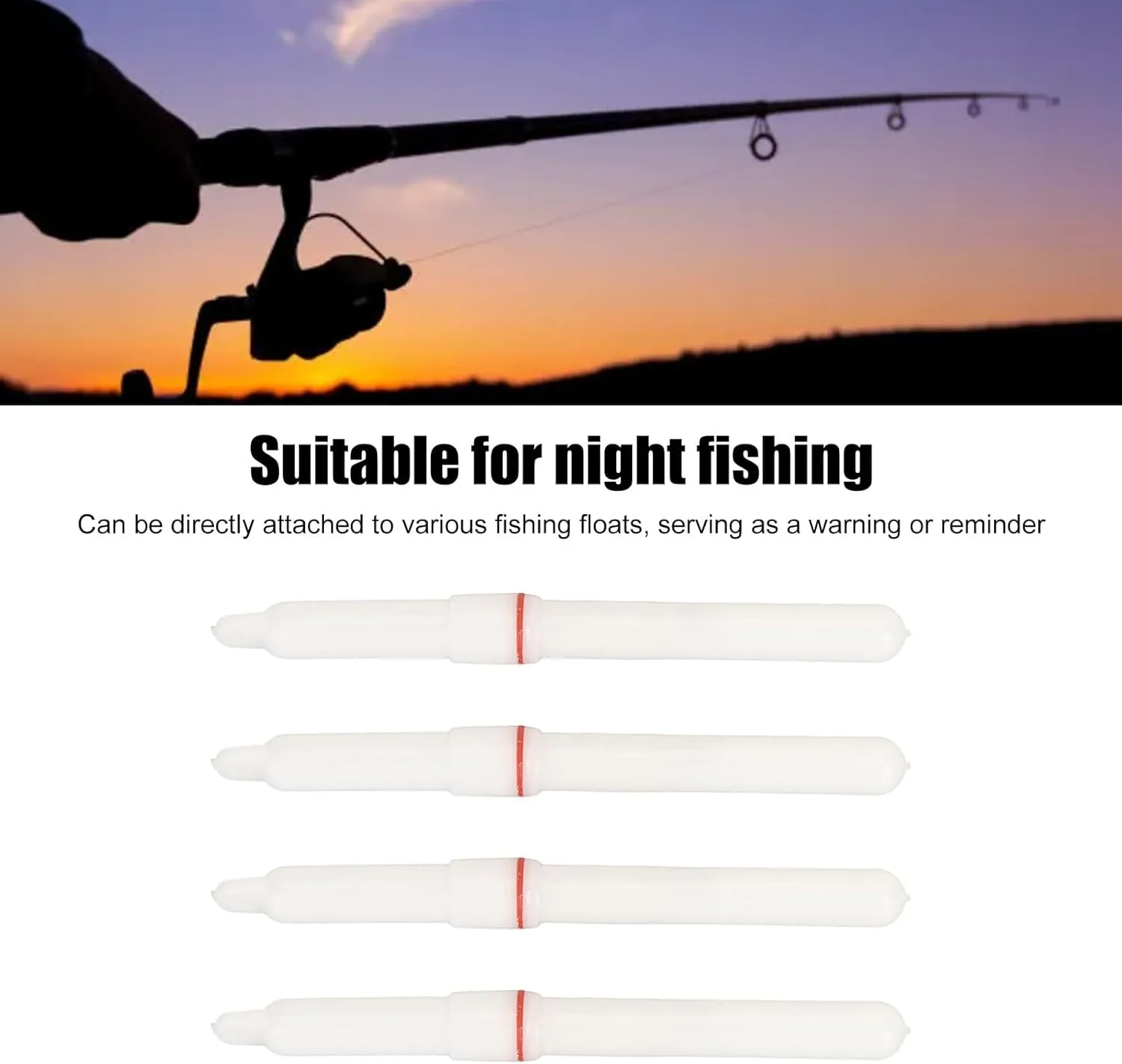 4PCS Fishing Glow Sticks, Underwater Drift Tail Light, ABS LED Float Rod Tip Luminous Light Sticks with Battery for Dark Night Fishing