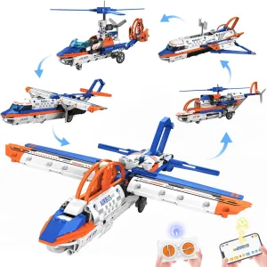 5-in-1 Remote Control STEM Airplane Building Kit – Eco-Friendly Rechargeable, App & Remote Controllable Ground-Walking Models, City-Themed Gift for Kids 6  (325 PCS)