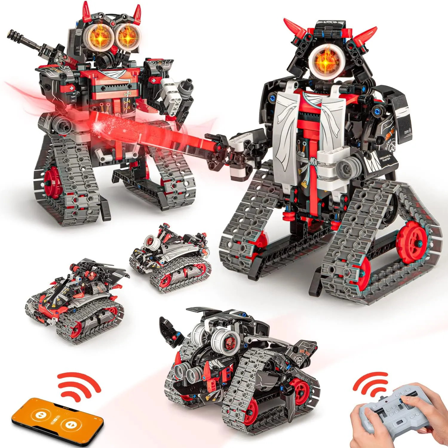 5 in 1 STEM RC Robot Building Kit, APP & Remote Control Samurai/Ninja Blocks 419 Pcs, Erector Set RC Toy for Kids, DIY Build Science Educational Gift for Age 6 7 8 9 10 11 12  Boys & Girls