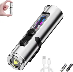 500 Lumens Rechargeable Keychain Light with COB LED, Waterproof Small Flashlight, Super Bright Flashlight with Hat Clip, Multifunctional Mini UV Light for Camping, Outdoor Lighting(Silver)
