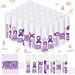 50 Pcs Domestic Violence Awareness Lip Balm Bulk Purple Ribbon Lip Moisturizer Vanilla Sunscreen Lip Balm Gift for Women Men 16 Days of Against Violence Public Event Supplies, 5 Scents