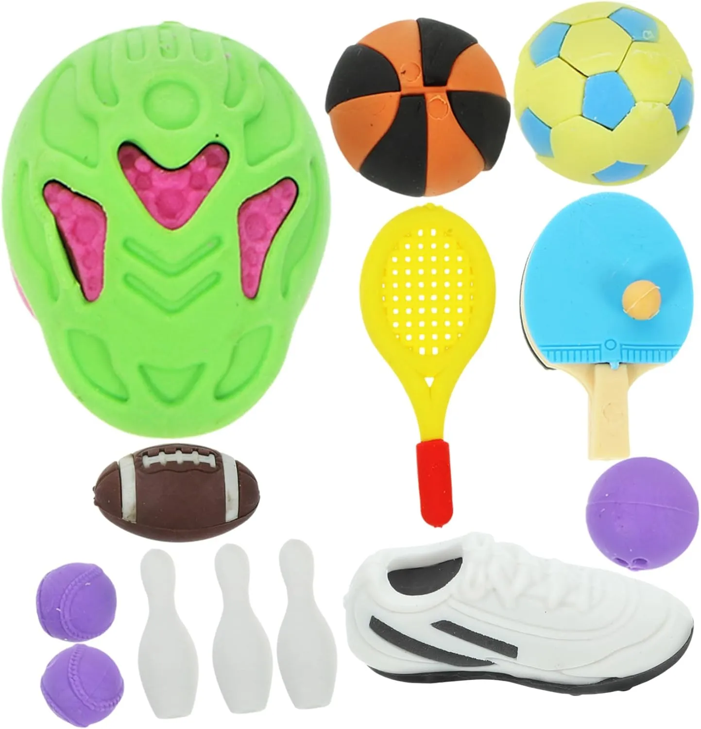 50Pcs Cartoon Rubber Eraser Fun Football Basketball Shapes for Creative Stationery Supplies for School Parties and Collecting