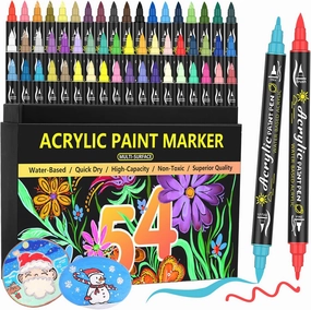 54-Color Acrylic Paint Pens - Dual Tip Paint Markers With Fine & Brush Tips, Premium for Stone, Canvas, Rock Painting, DIY Craft Art Supplies, Glass