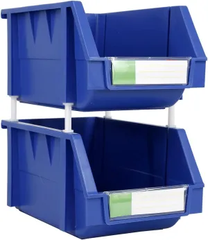 5.9" X 9.4" X 4.9" BLUE Heavy duty thermoplastic storage bin organizer, Stackable, Hangable, Side-connect, Great for tools, parts crafts and more! (2 PACK)
