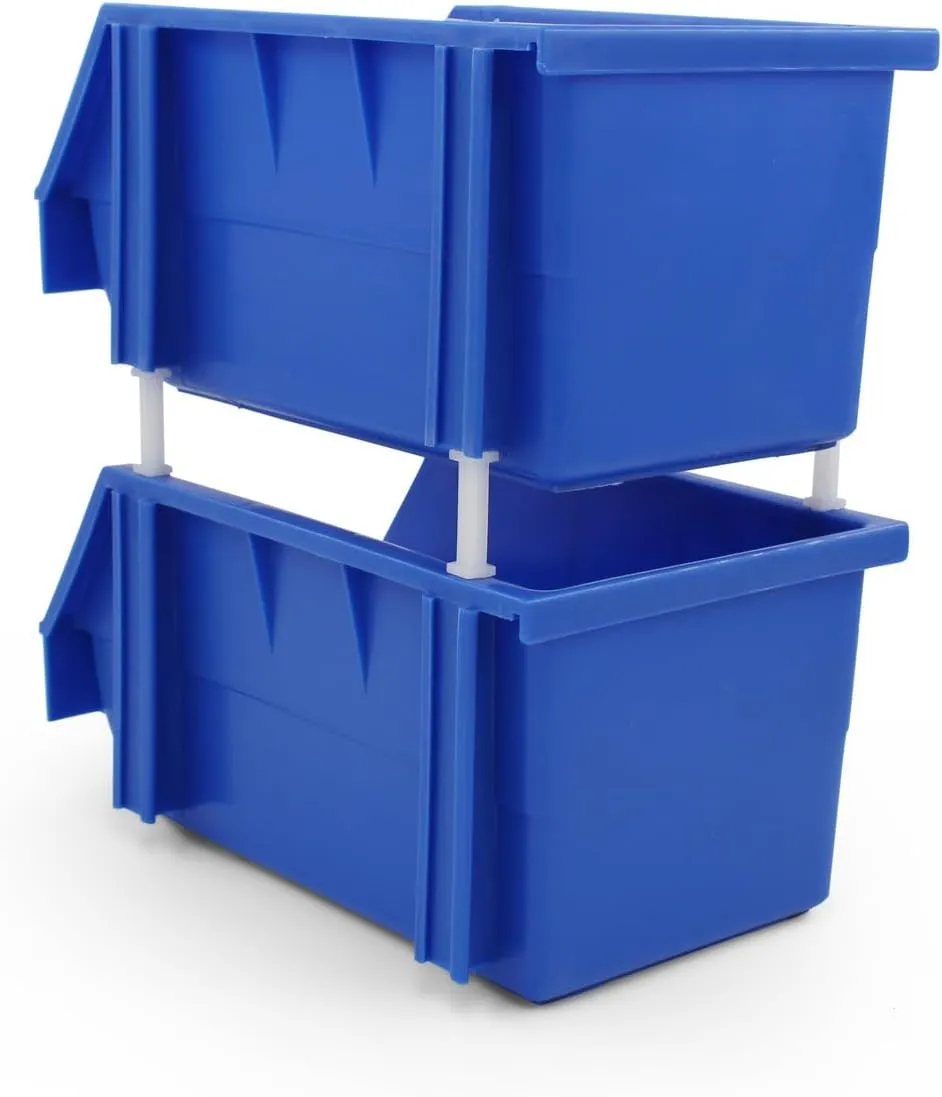 5.9" X 9.4" X 4.9" BLUE Heavy duty thermoplastic storage bin organizer, Stackable, Hangable, Side-connect, Great for tools, parts crafts and more! (2 PACK)