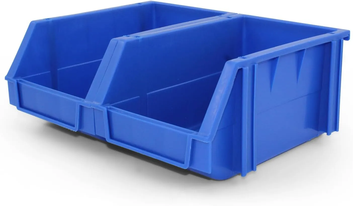5.9" X 9.4" X 4.9" BLUE Heavy duty thermoplastic storage bin organizer, Stackable, Hangable, Side-connect, Great for tools, parts crafts and more! (2 PACK)