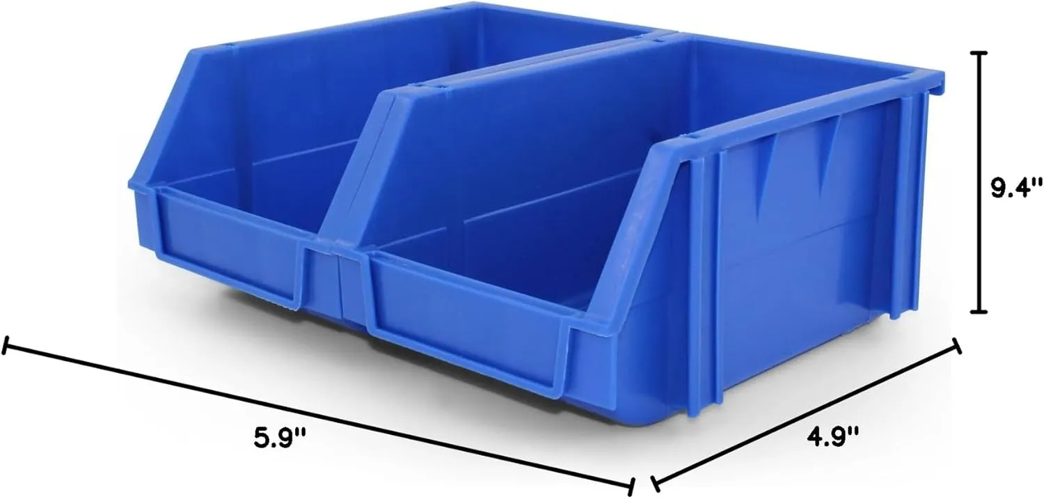 5.9" X 9.4" X 4.9" BLUE Heavy duty thermoplastic storage bin organizer, Stackable, Hangable, Side-connect, Great for tools, parts crafts and more! (2 PACK)