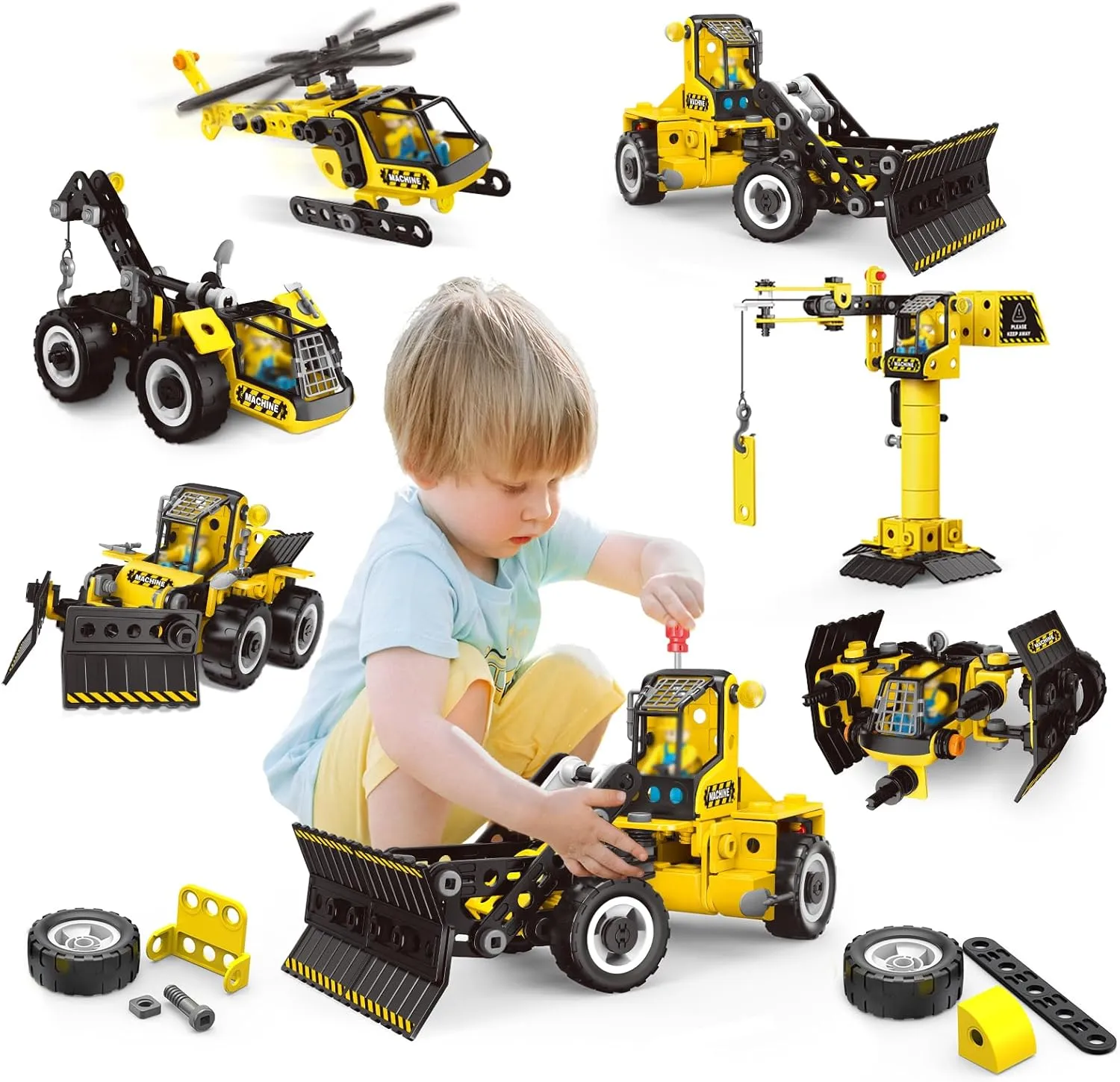 6 in 1 Building Blocks Construction Toys for Kids Ages 6-8 STEM Building Toys for Boys 223PCS Construction Truck for 4 5 6 7 8 Year Old Boys