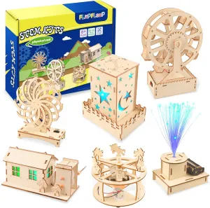 6-in-1 STEM Kit for Kids Age 8-12, Educational Science Toys, Wooden Building Kit, Ideal Christmas Birthday Gifts for 8-13 Year Olds