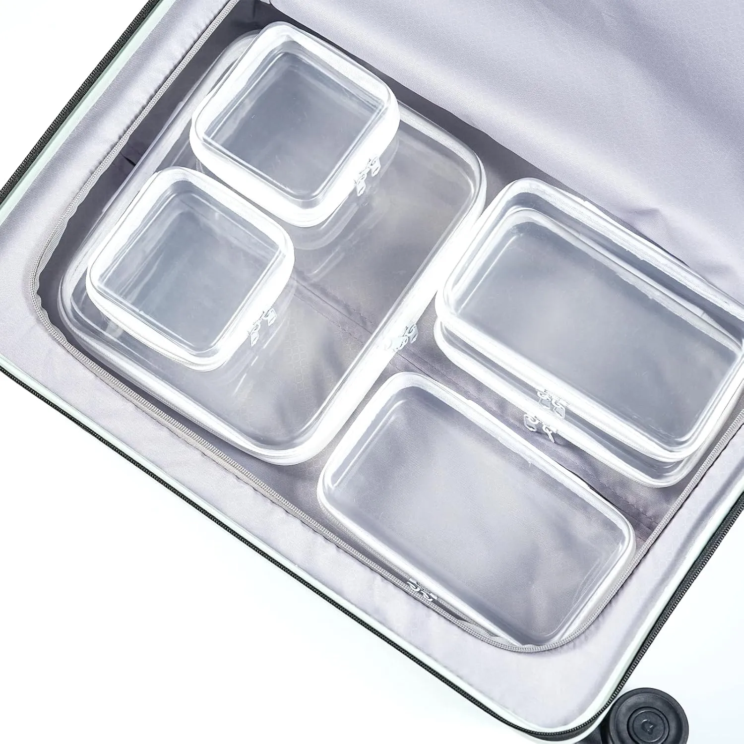 6 pcs Clear Hard Zipper Pouch Case for Storage, Stackable Waterproof Transparent CLear Zipper Bag, Toiletry Pouch, Travel Organizer, Clear Cosmetic Bag,Toy Storage Bins (M 3S 2Mini)