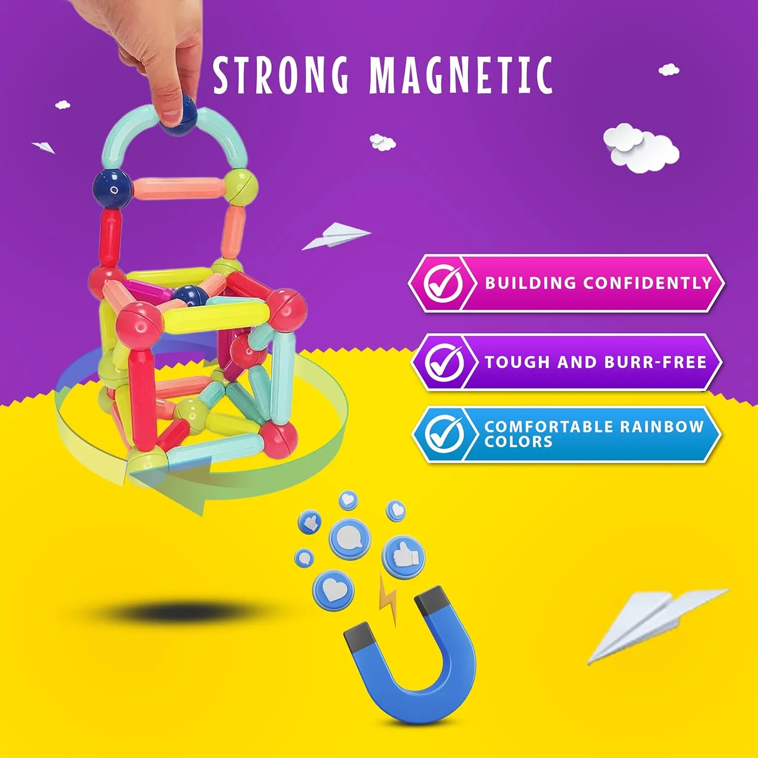 64 Pcs Magnet Sticks and Balls Set - Magnetic Balls and Rods Set for 3  Year Old Kids – STEM Toys for Montessori Education of Boys and Girls – to Create, Construct and Innovate
