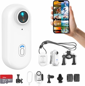 64GB FHD 1080P Mini Body Camera, Wearable Action Body Cam, Thumb Size Hands Free Recording Body Worn Camera, Premium Portable Camcorder Mount Anywhere for Pet Walking, Work, Travel (White)