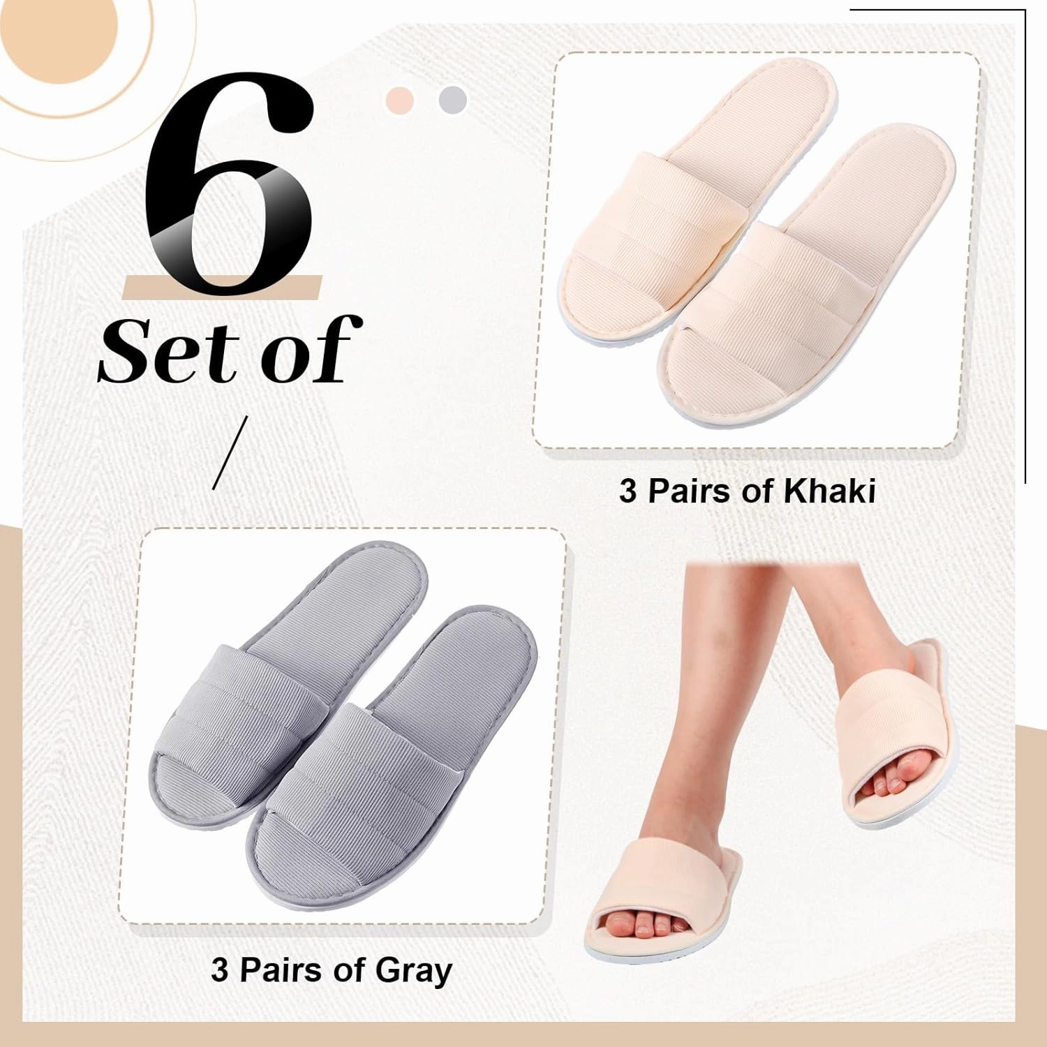 6 Pairs Disposable Slippers Bulk for Guests Comfortable House Spa Hotel Indoor Travel Slippers Women Men