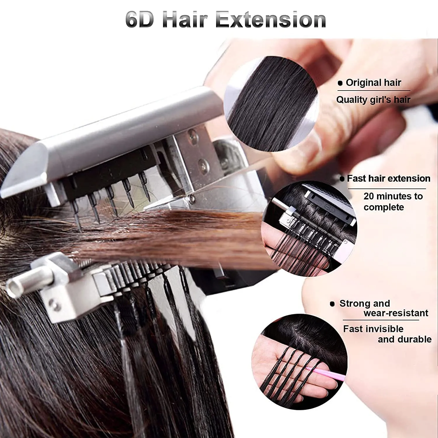 6D Hair Extensions Human Hair 20inch 6D No-Trace Hair Extension 100% Real Human Hair 1 Rows of 5 Bundles 6D Human Hair for Women Girls(2nd Generation)