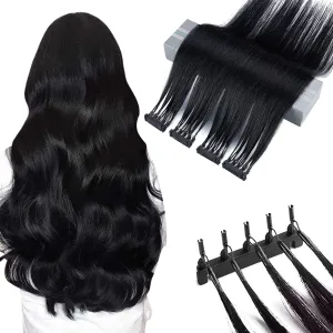 6D Hair Extensions Human Hair 20inch 6D No-Trace Hair Extension 100% Real Human Hair 1 Rows of 5 Bundles 6D Human Hair for Women Girls(2nd Generation)