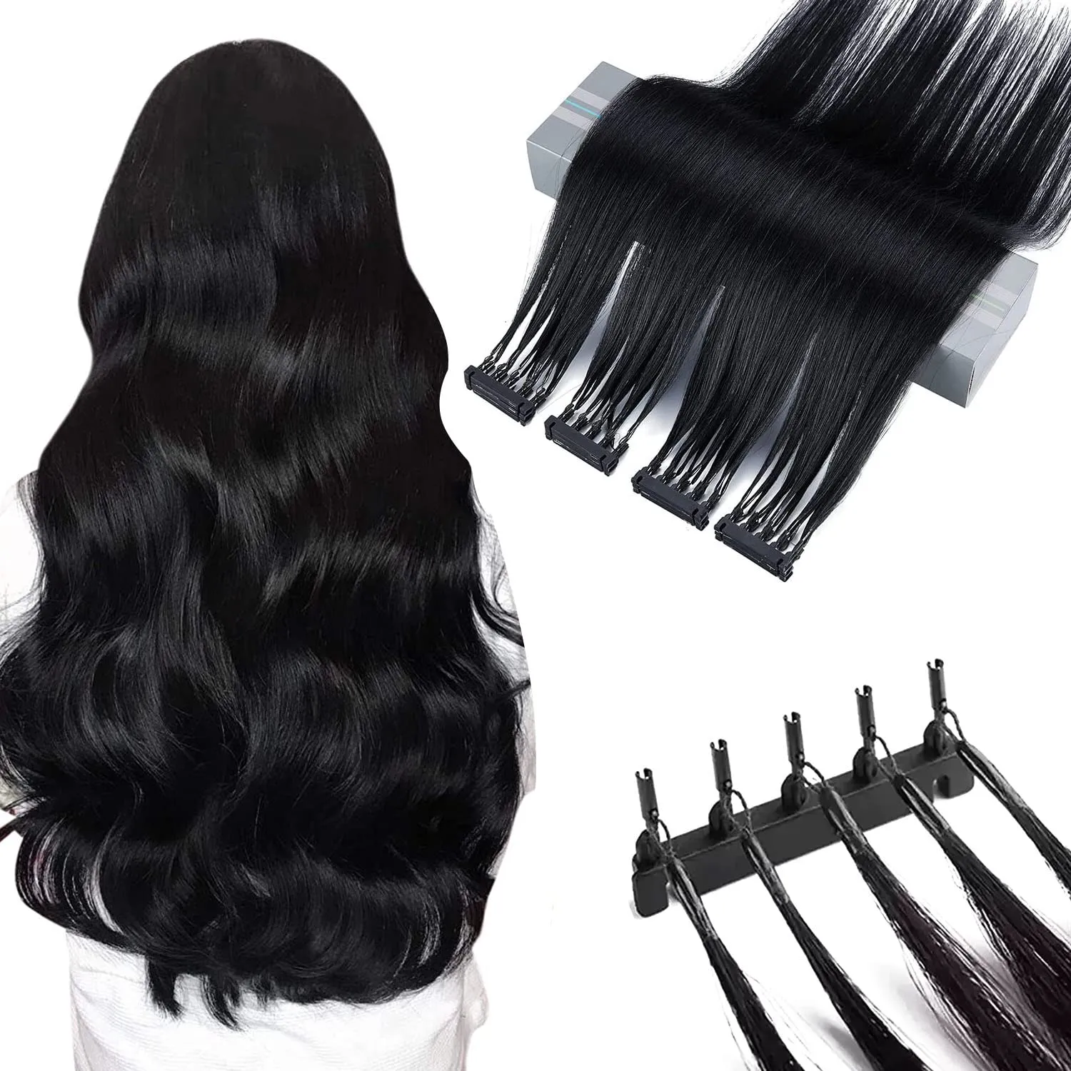 6D Hair Extensions Human Hair 20inch 6D No-Trace Hair Extension 100% Real Human Hair 1 Rows of 5 Bundles 6D Human Hair for Women Girls(2nd Generation)