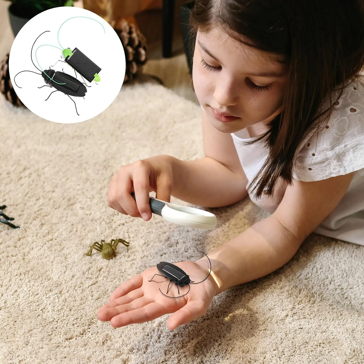 6PCS Solar Powered Bugs Toys Lifelike Solar Crickets Grasshopper Insect Toys for Boys Girls - Fake Roaches Moving Solar Toys Simulation School Science Educational Toys