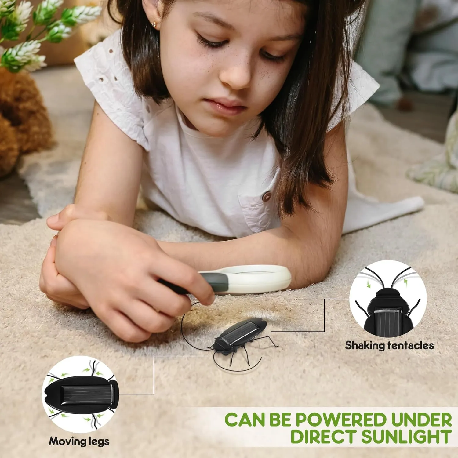6PCS Solar Powered Bugs Toys Lifelike Solar Crickets Grasshopper Insect Toys for Boys Girls - Fake Roaches Moving Solar Toys Simulation School Science Educational Toys