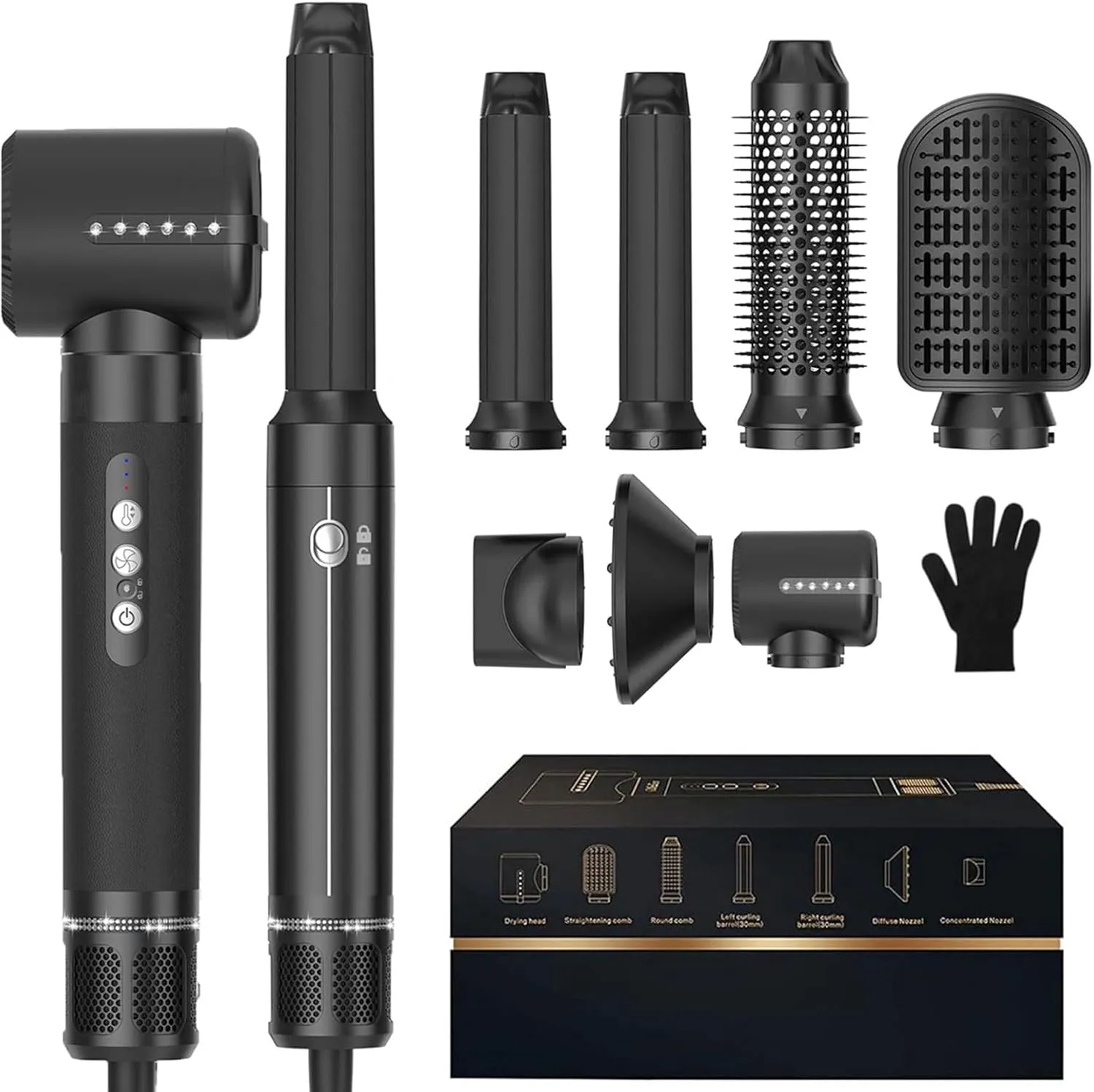 7 in One Blow Dryer Brush, 110000 RPM High Speed Hair Dryer with Diffuser Concentrator, Hair Curler Thermal Brush, Hot Air Brush Hair Styling Tool