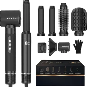 7 in One Blow Dryer Brush, 110000 RPM High Speed Hair Dryer with Diffuser Concentrator, Hair Curler Thermal Brush, Hot Air Brush Hair Styling Tool