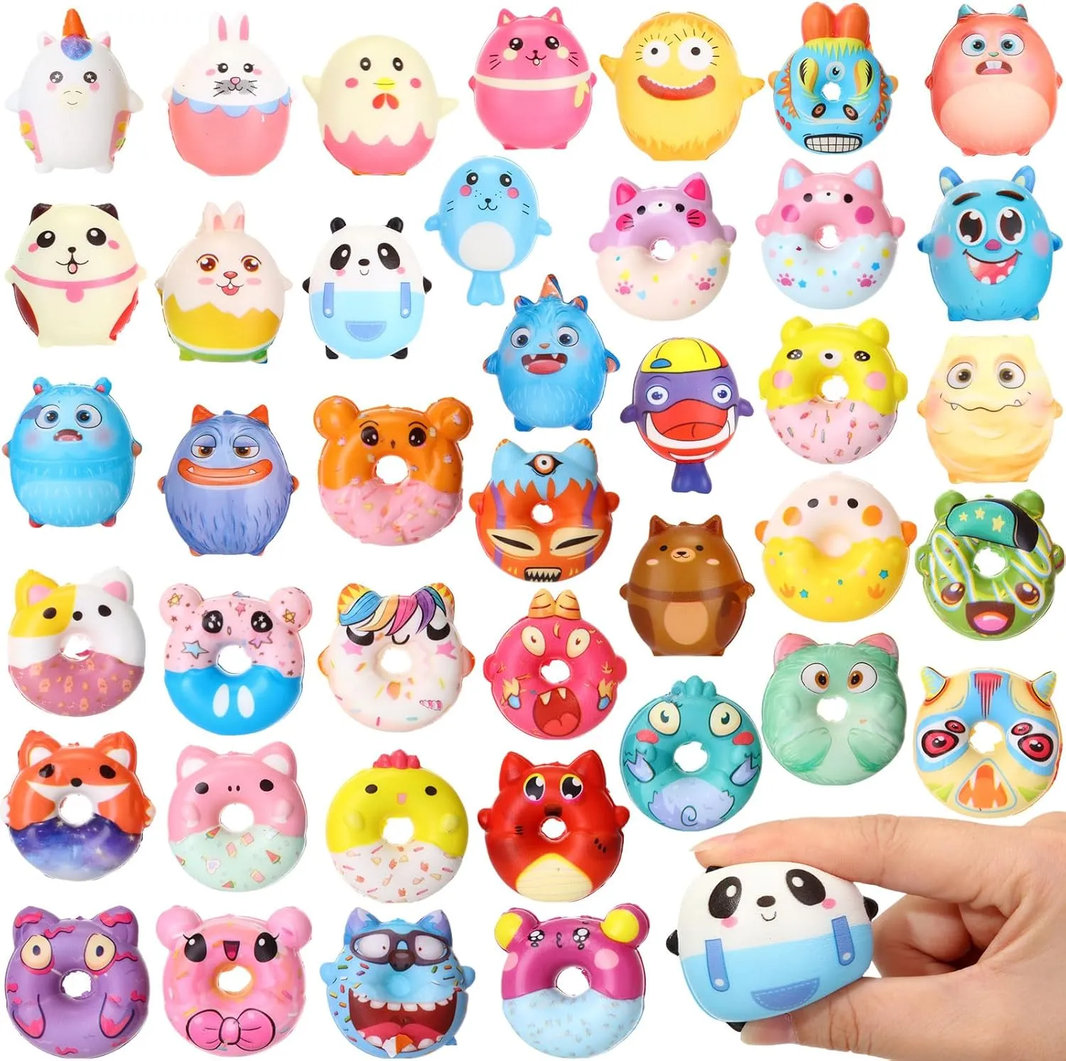 72 Pack Slow Rising Soft Animal Donut Squeeze Stress Ball Mini Stress Relief Toys Bulk Anxiety Sensory Stress Toys for Classroom Prizes Goodie Bag
