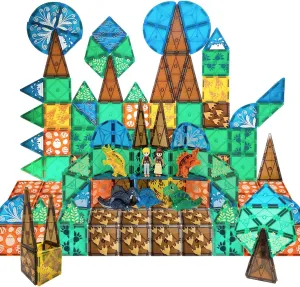 76-Piece Dinosaur Magnetic Tiles; Animal Magnet Tile Gift; Stem Building Set, Preschool, Kindergarten, Toddler Toy for Boys Girls Kids Age 3 4 5 6 7  