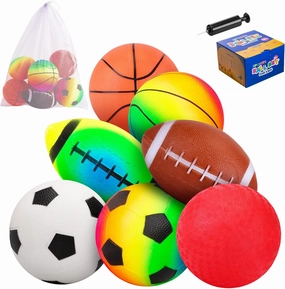7-Piece Soft Ball Set for Toddlers & Kids (Ages 1-6) - Includes 5” Playground Balls, Soccer, Football & Basketball - Great for Home, Yard, Pool, Classroom & Park for Boys & Girls
