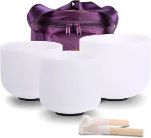 7inch 8inch 9inch Crystal singing bowls set sound bowl for healing Mindfulness, Meditation, Yoga, Spiritual and Body Healing Chakra Bowl (7G 8F 9D, 7inch 8inch 9inch with Travel bag)
