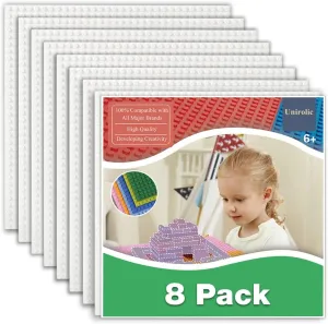 8 Pack Classic Baseplates 10" x 10" Sturdiness Building Platforms -100% Compatible with All Major Brands Building Bricks, Suitable for Kids and Adults as a Gift -White