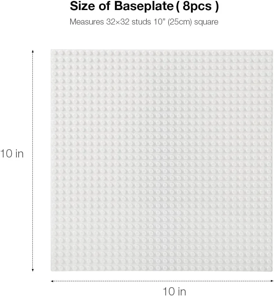 8 Pack Classic Baseplates 10" x 10" Sturdiness Building Platforms -100% Compatible with All Major Brands Building Bricks, Suitable for Kids and Adults as a Gift -White