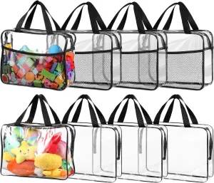 8 Pack Large Toy Storage Bags with Zipper Handle Mesh 11.8x8.7x4 Inch Board Game Storage Reusable Clear Waterproof Transparent Portable Toy Organizer Case for Building Blocks Bricks Puzzles