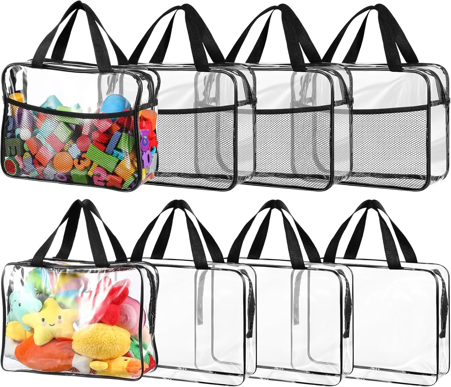 8 Pack Large Toy Storage Bags with Zipper Handle Mesh 11.8x8.7x4 Inch Board Game Storage Reusable Clear Waterproof Transparent Portable Toy Organizer Case for Building Blocks Bricks Puzzles