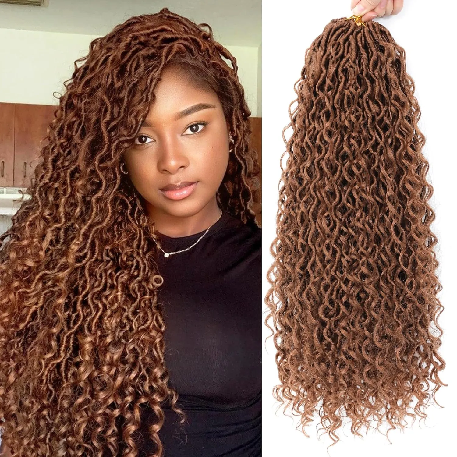 8 Packs Goddess Faux Locs Crochet Hair for Black Women, Long Goddess Locs Crochet Hair, Boho Style Locs, River Locs with Curly Ends (22Inch, 30#, 8Packs)