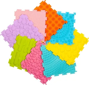 8 Pcs Sensory Mats, Sensory Tiles Puzzle Floor Mat for Kids Sensory Room Items，Different Patterns and Colors - Silicone Massage Orthopedic Mat for Children with Autism