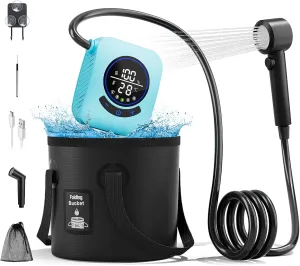 8000mAh Portable Camping Shower, Upgrade Rechargeable Electric Shower Pump with 5 Gallon Bucket, Intelligent LED Display,Portable Shower for Outdoor