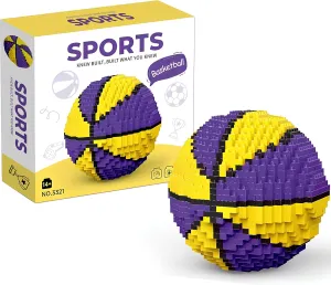 850pcs Basketball Building Blocks Set – Purple & Yellow Mini Bricks STEM Toy for Kids 8  to Build Realistic Basketball Model, with Instruction Manual