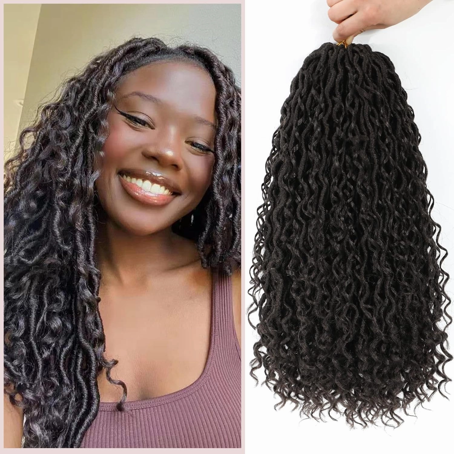 8 Packs Curly Faux Locs Crochet Hair 22 Inch Goddess Locs Crochet Hair Hippie Locs Synthetic Braids Hair Extensions (22 Inch, 8Packs, 4#)