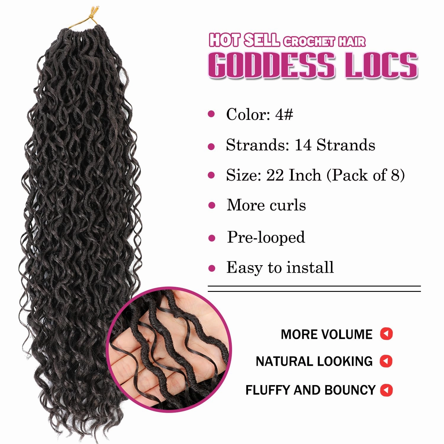 8 Packs Curly Faux Locs Crochet Hair 22 Inch Goddess Locs Crochet Hair Hippie Locs Synthetic Braids Hair Extensions (22 Inch, 8Packs, 4#)