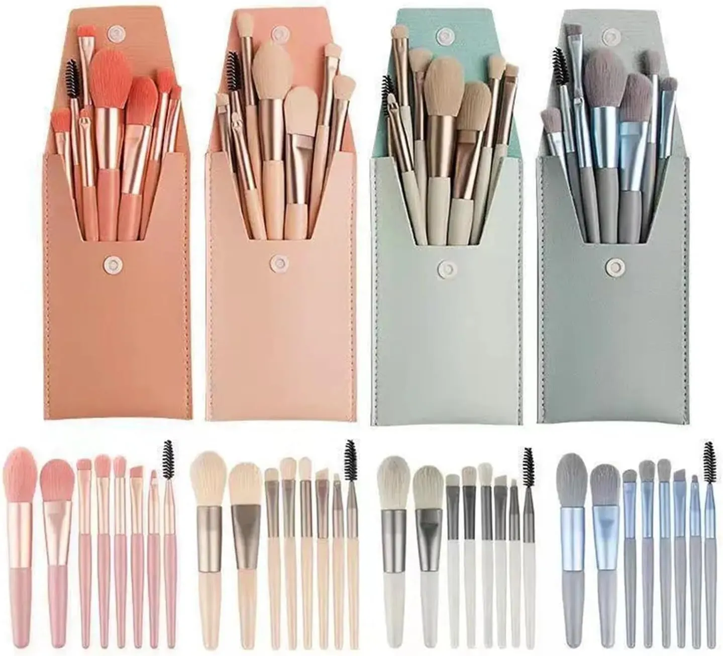 8PCs Soft Fluffy Makeup Brushes Set for Cosmetics Foundation Blush Powder Eyeshadow Kabuki Blending Makeup Brush Beauty Tool(Green)