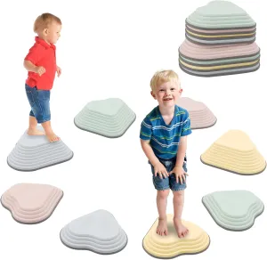 8PCS Stepping Stones for Kids Sensory, Durable Non-Slip Balance Stones for Toddlers,Stackable Indoor & Outdoor Obstacle Course Toys, Develops Balance & Gross Motor Skills