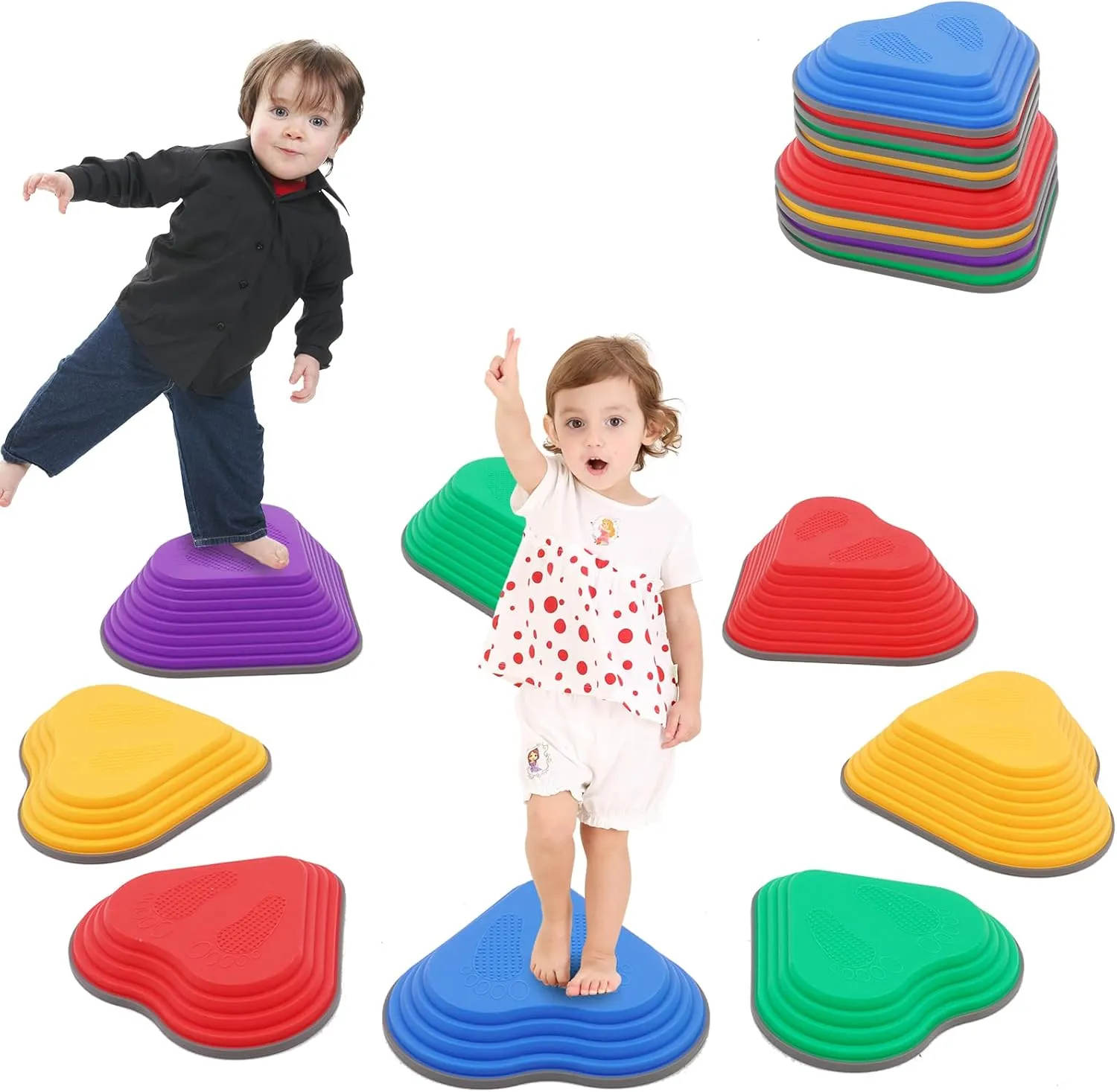 8PCS Stepping Stones for Kids Sensory, Durable Non-Slip Balance Stones for Toddlers,Stackable Indoor & Outdoor Obstacle Course Toys, Develops Balance & Gross Motor Skills