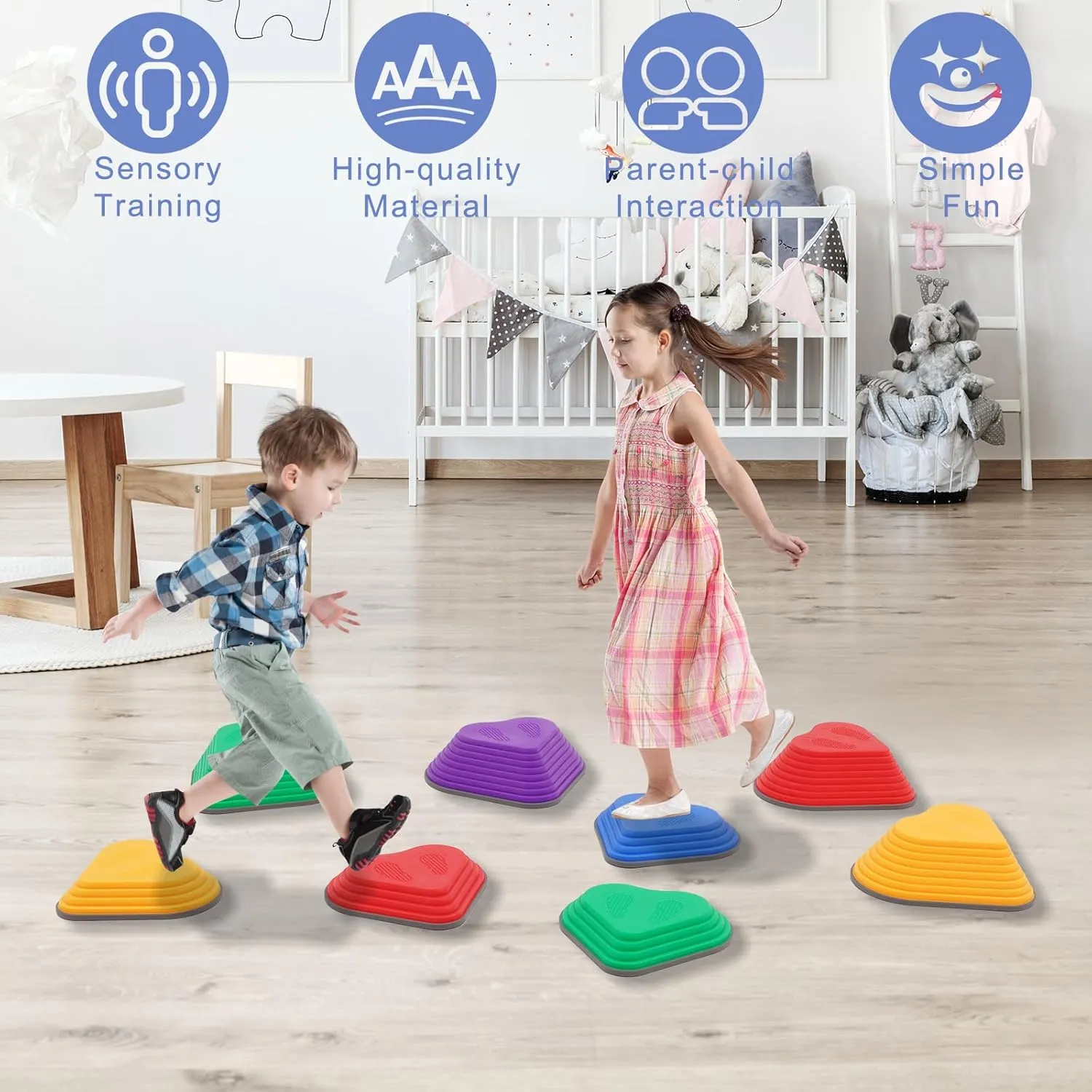 8PCS Stepping Stones for Kids Sensory, Durable Non-Slip Balance Stones for Toddlers,Stackable Indoor & Outdoor Obstacle Course Toys, Develops Balance & Gross Motor Skills