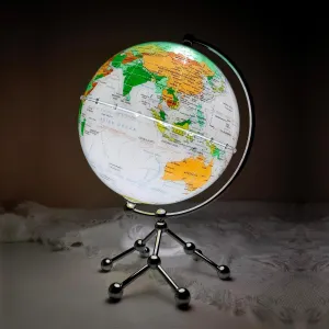 8" Illuminated World Globe,Globes of the World with Stand,World Globes for Kids Learning with Built-In LED Lamp,Educational Interactive Globe Map for Home Decor,Night Light Decor(White)