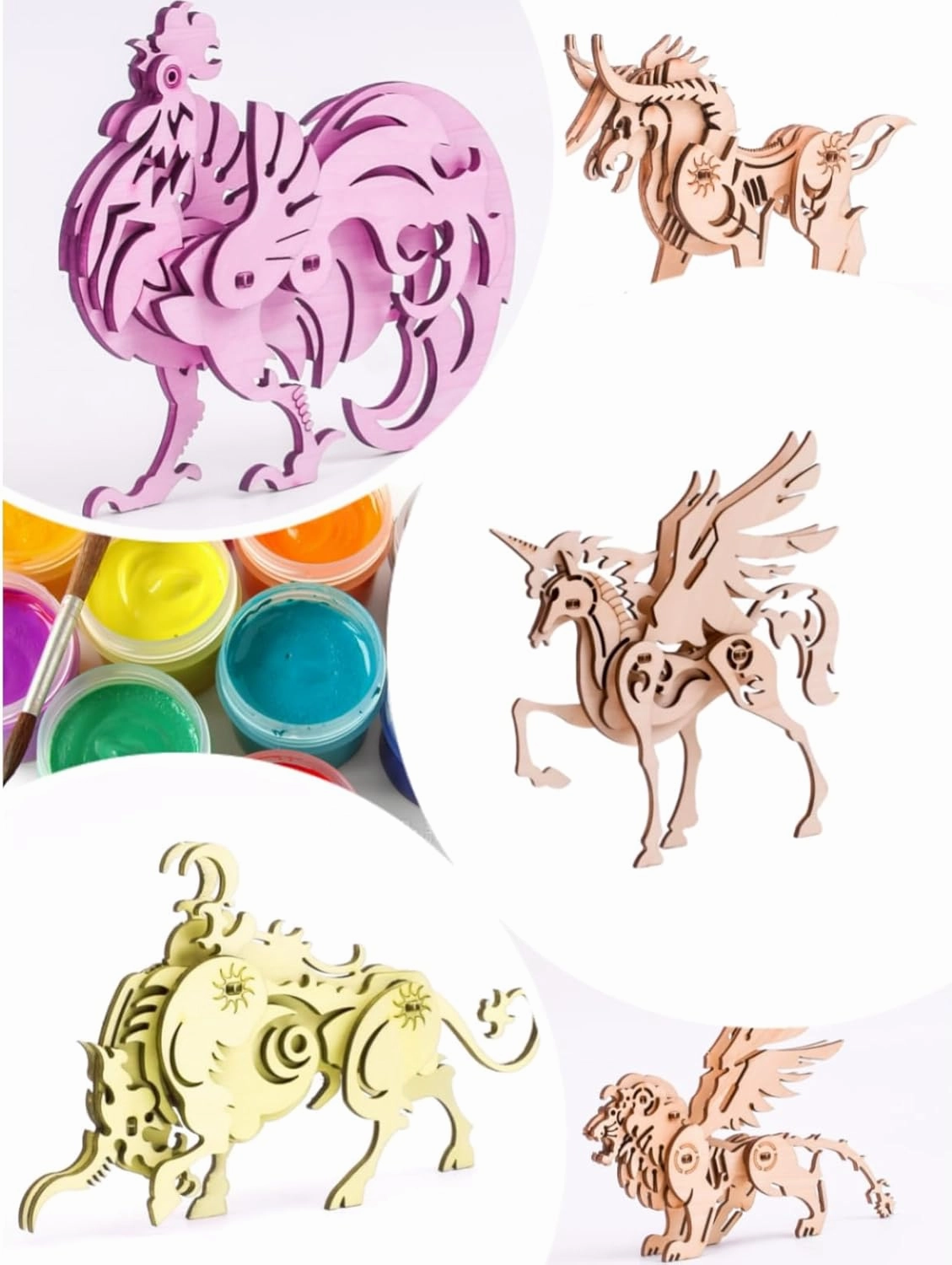 (5pcs) 3D Wooden Puzzle Animal Assemble Crafts Model Kit Wooden Animals Puzzle STEM DIY Brain Teaser to Adults Teens Boys Girls Gift (Animal)
