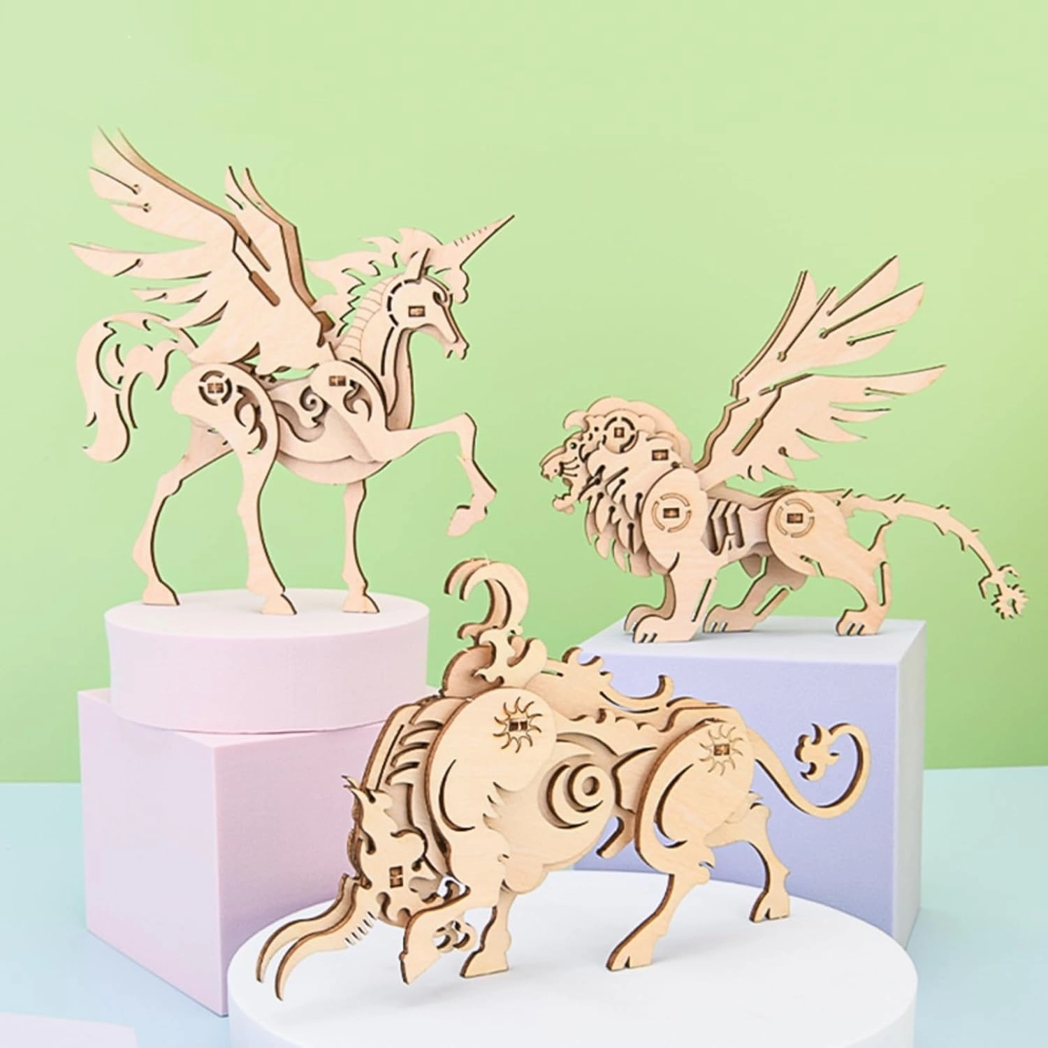(5pcs) 3D Wooden Puzzle Animal Assemble Crafts Model Kit Wooden Animals Puzzle STEM DIY Brain Teaser to Adults Teens Boys Girls Gift (Animal)
