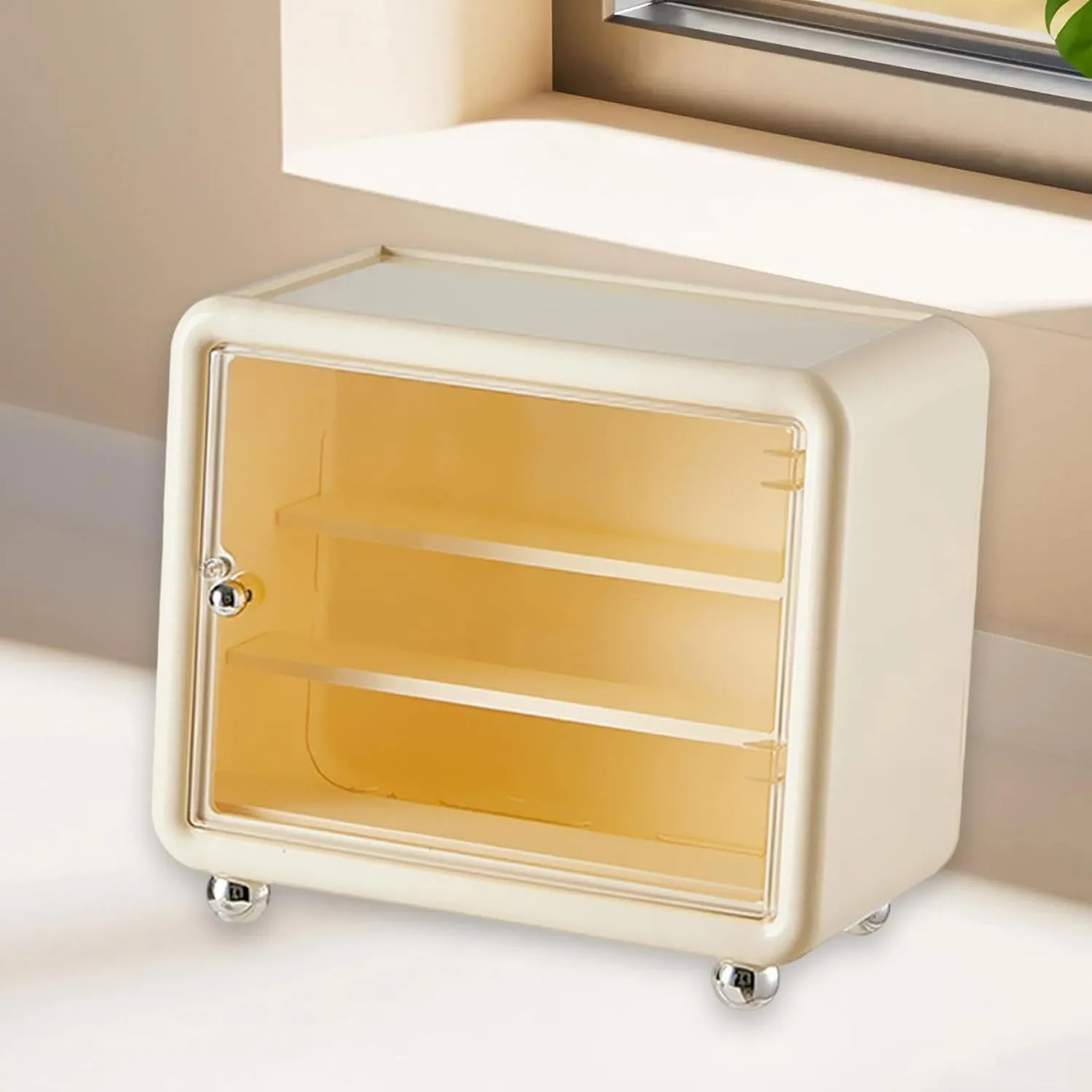 Action Figure Display Case Cabinet Showcase Organizer Box Storage for, Cream