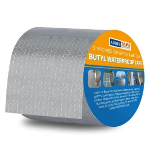 ADHES Butyl Tape Waterproof Tape, 4 inch x 16 feet, Aluminum Foil Tape Butyl Sealant Tape for RV Repair, Window, Silicone, Boat and Pipe Sealing, Glass & EDPM Rubber Roof Patching, Silver
