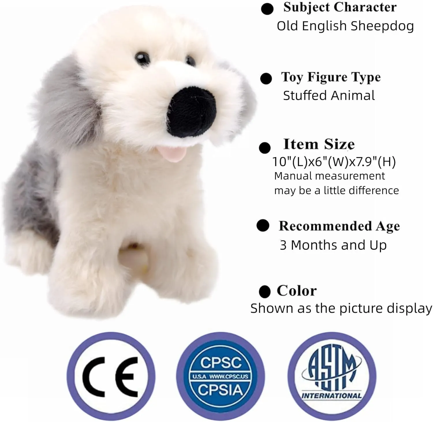 Adorable 10-Inch Old English Sheepdog Plush Toy - Soft and Cuddly Stuffed Animal for Kids, Dog Lovers, and Collectors